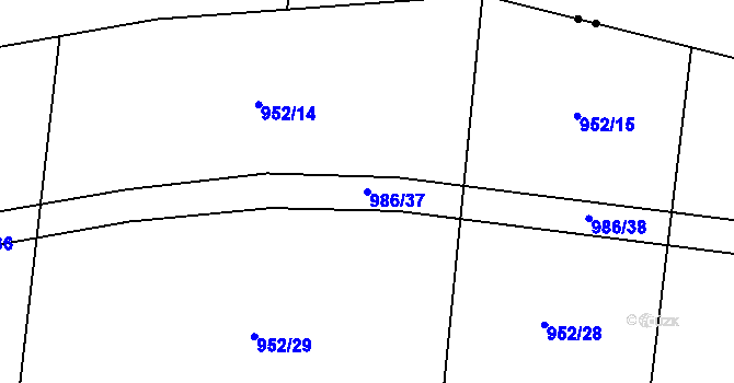 Parcela st. 986/37 v KÚ Bezděkovec, Katastrální mapa