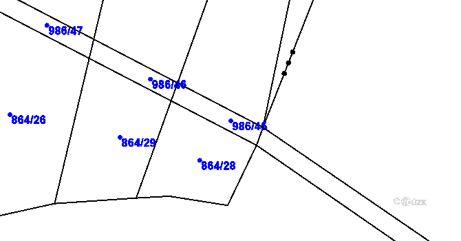 Parcela st. 986/45 v KÚ Bezděkovec, Katastrální mapa
