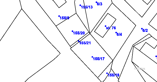 Parcela st. 155/21 v KÚ Bezděkovec, Katastrální mapa