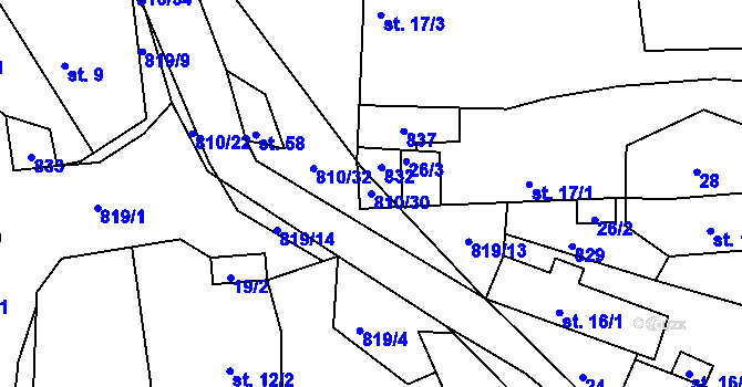 Parcela st. 810/30 v KÚ Maňovice, Katastrální mapa