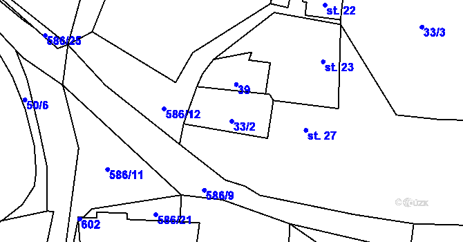 Parcela st. 33/2 v KÚ Mileč, Katastrální mapa