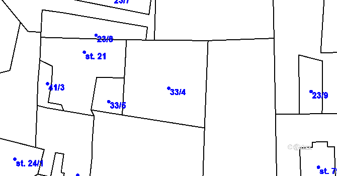 Parcela st. 33/4 v KÚ Mileč, Katastrální mapa