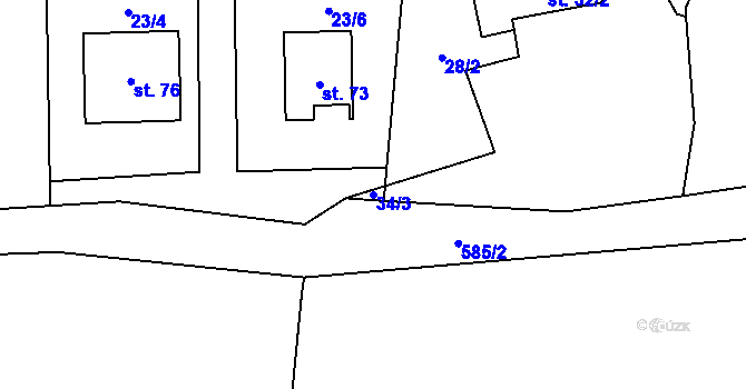 Parcela st. 34/3 v KÚ Mileč, Katastrální mapa