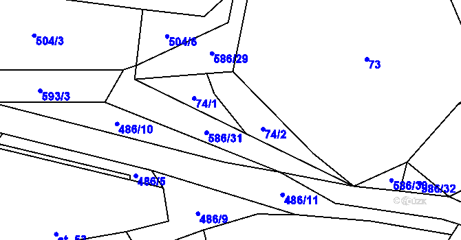 Parcela st. 74 v KÚ Mileč, Katastrální mapa