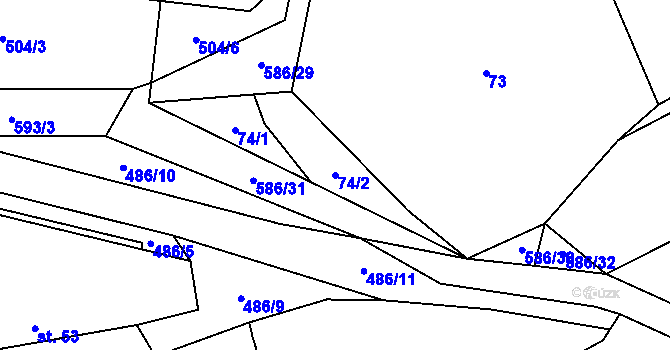 Parcela st. 74/2 v KÚ Mileč, Katastrální mapa