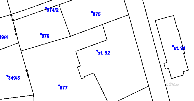Parcela st. 92 v KÚ Mileč, Katastrální mapa