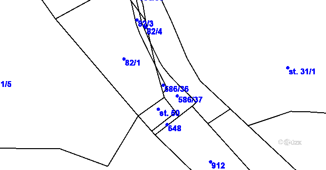 Parcela st. 586/36 v KÚ Mileč, Katastrální mapa