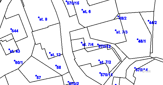 Parcela st. 7/4 v KÚ Záhoří u Milče, Katastrální mapa