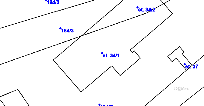 Parcela st. 34/1 v KÚ Záhoří u Milče, Katastrální mapa
