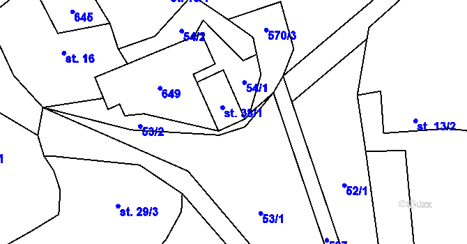 Parcela st. 38/2 v KÚ Záhoří u Milče, Katastrální mapa