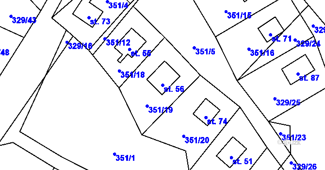 Parcela st. 56 v KÚ Záhoří u Milče, Katastrální mapa
