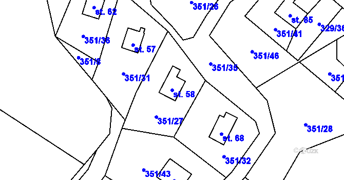 Parcela st. 58 v KÚ Záhoří u Milče, Katastrální mapa