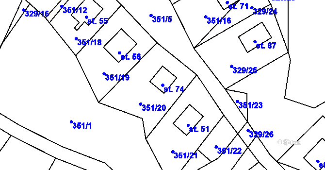 Parcela st. 74 v KÚ Záhoří u Milče, Katastrální mapa