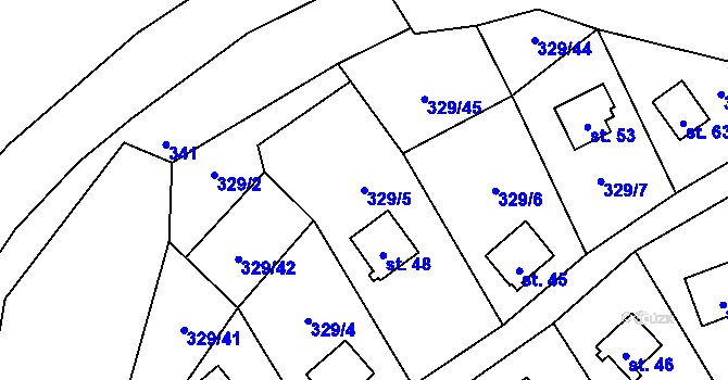 Parcela st. 329/5 v KÚ Záhoří u Milče, Katastrální mapa