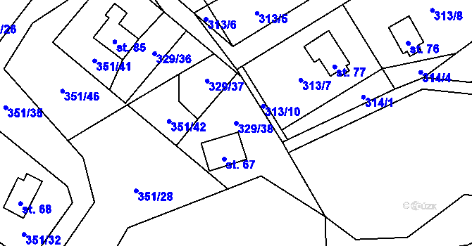Parcela st. 329/38 v KÚ Záhoří u Milče, Katastrální mapa