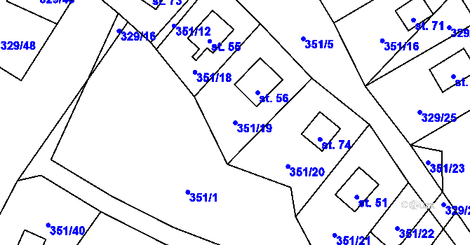Parcela st. 351/19 v KÚ Záhoří u Milče, Katastrální mapa