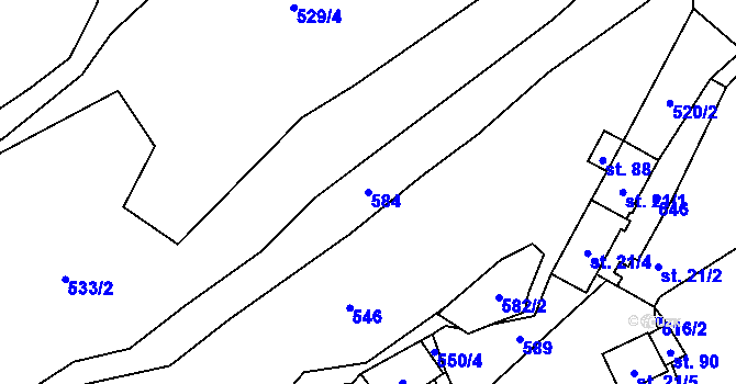Parcela st. 584 v KÚ Záhoří u Milče, Katastrální mapa