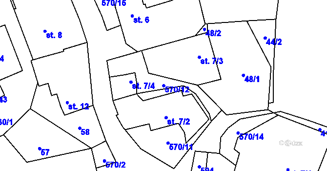 Parcela st. 570/12 v KÚ Záhoří u Milče, Katastrální mapa