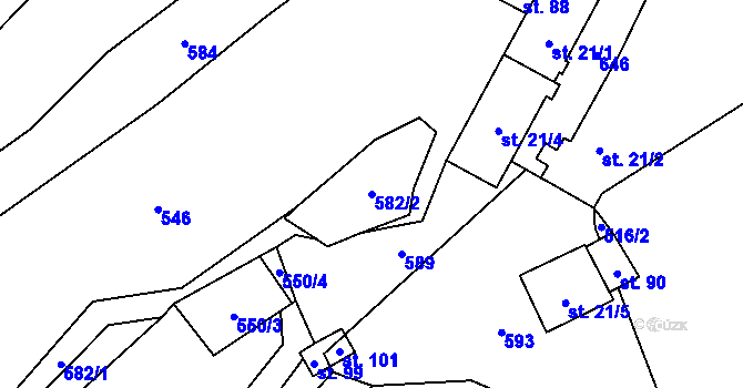 Parcela st. 582/2 v KÚ Záhoří u Milče, Katastrální mapa