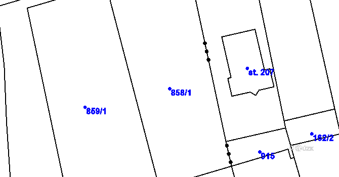 Parcela st. 858/1 v KÚ Milenov, Katastrální mapa