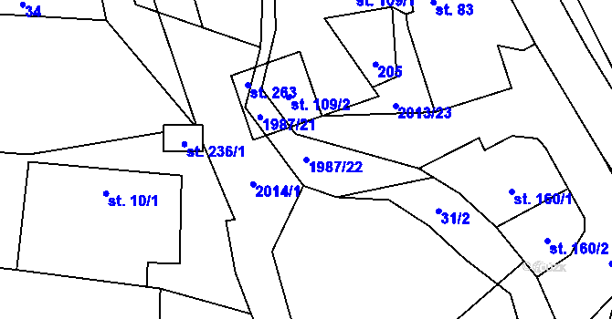 Parcela st. 1987/22 v KÚ Milenov, Katastrální mapa