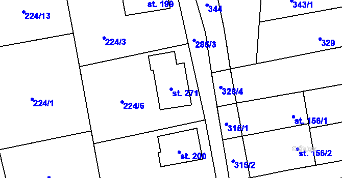 Parcela st. 271 v KÚ Milenov, Katastrální mapa