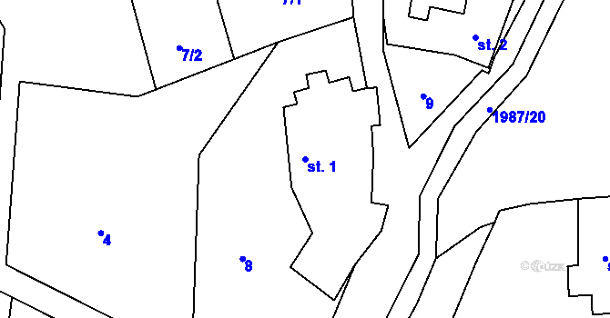 Parcela st. 1 v KÚ Milenov, Katastrální mapa