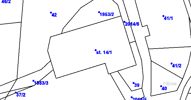 Parcela st. 14/1 v KÚ Milenov, Katastrální mapa