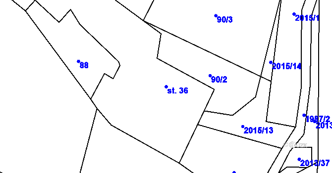 Parcela st. 36 v KÚ Milenov, Katastrální mapa