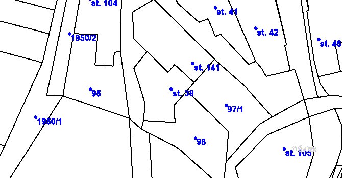 Parcela st. 38 v KÚ Milenov, Katastrální mapa
