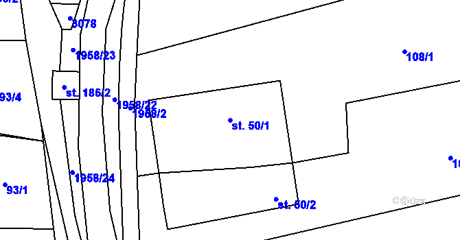 Parcela st. 50/1 v KÚ Milenov, Katastrální mapa