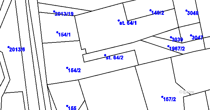 Parcela st. 64/2 v KÚ Milenov, Katastrální mapa
