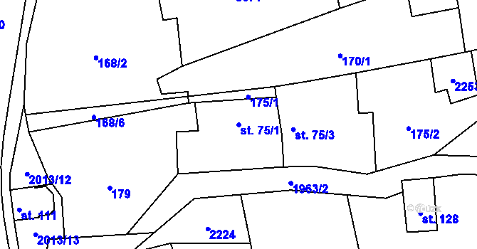 Parcela st. 75/1 v KÚ Milenov, Katastrální mapa