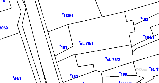 Parcela st. 76/1 v KÚ Milenov, Katastrální mapa