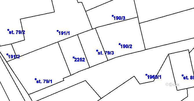 Parcela st. 79/3 v KÚ Milenov, Katastrální mapa