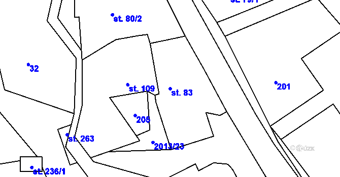 Parcela st. 83 v KÚ Milenov, Katastrální mapa