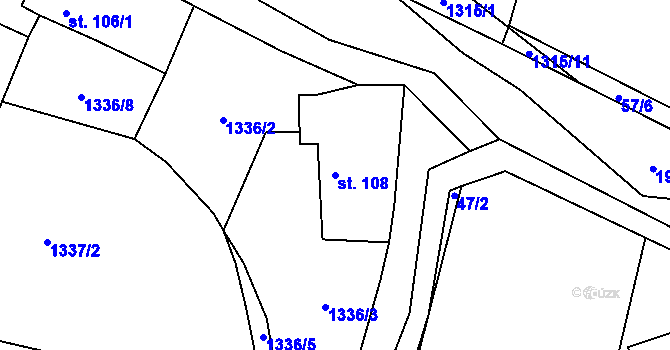Parcela st. 108 v KÚ Milenov, Katastrální mapa