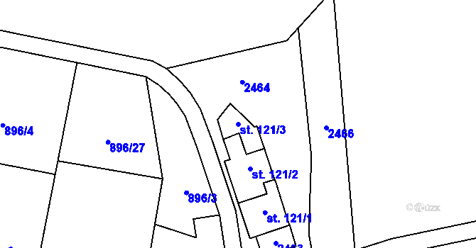 Parcela st. 121/3 v KÚ Milenov, Katastrální mapa
