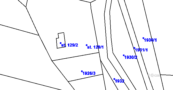 Parcela st. 129/1 v KÚ Milenov, Katastrální mapa