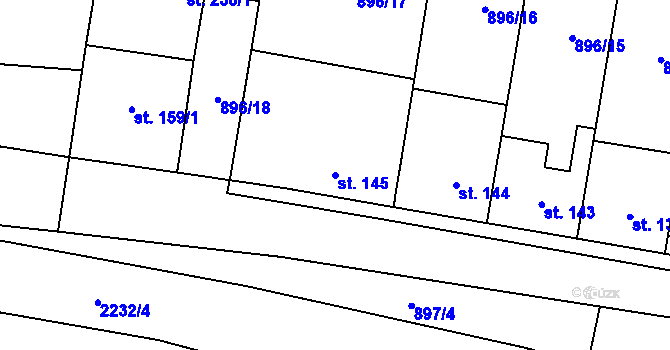 Parcela st. 145 v KÚ Milenov, Katastrální mapa
