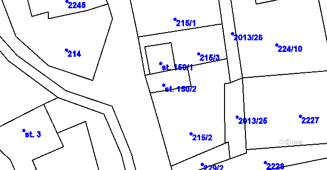 Parcela st. 150/2 v KÚ Milenov, Katastrální mapa