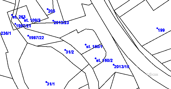 Parcela st. 160/1 v KÚ Milenov, Katastrální mapa