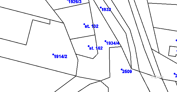 Parcela st. 162 v KÚ Milenov, Katastrální mapa