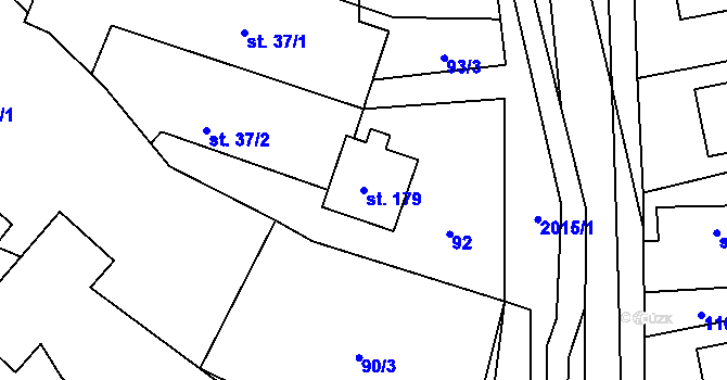 Parcela st. 179 v KÚ Milenov, Katastrální mapa