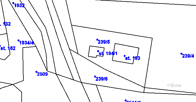 Parcela st. 194/1 v KÚ Milenov, Katastrální mapa