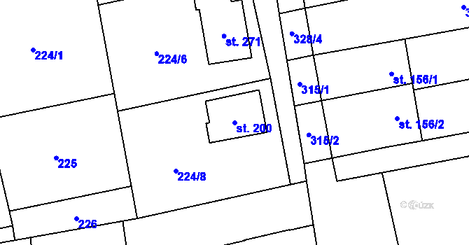 Parcela st. 200 v KÚ Milenov, Katastrální mapa