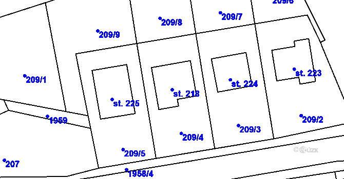 Parcela st. 218 v KÚ Milenov, Katastrální mapa