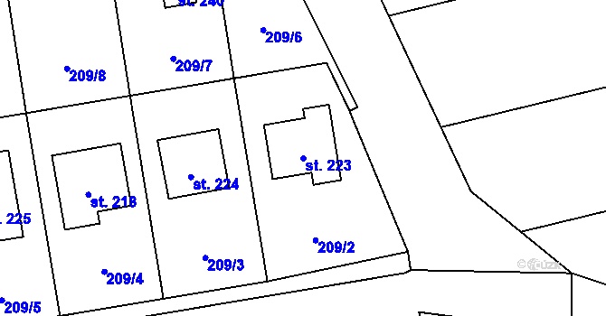 Parcela st. 223 v KÚ Milenov, Katastrální mapa