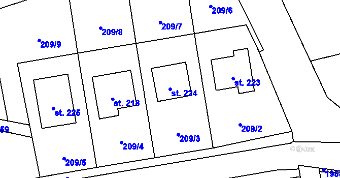 Parcela st. 224 v KÚ Milenov, Katastrální mapa