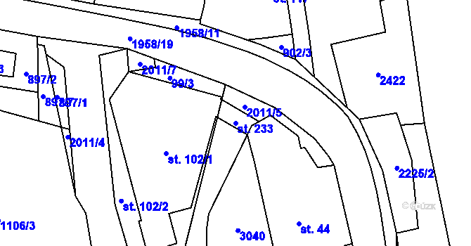 Parcela st. 233 v KÚ Milenov, Katastrální mapa